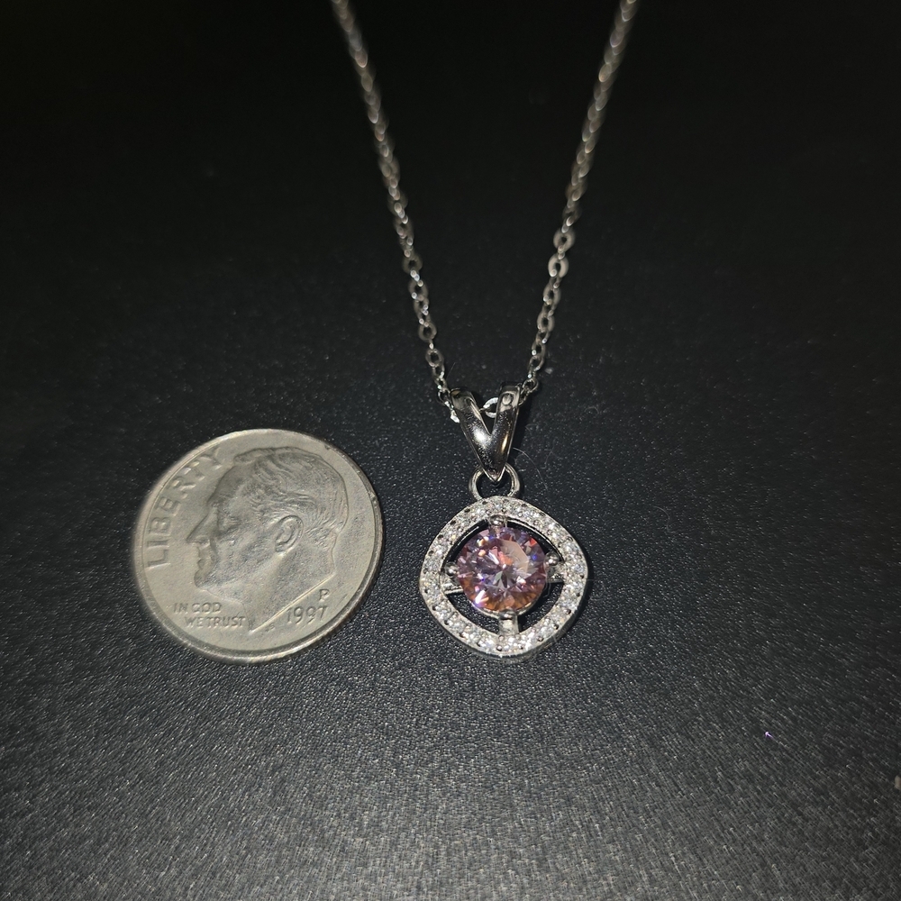 ✨ Pink Moissanite Halo Pendant Necklace – S925 Sterling Silver (18”) - Picture 2 of 8
